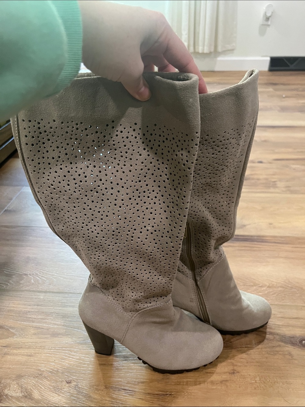 White Mountain Taupe Perforated Mid-Calf Heeled Boots